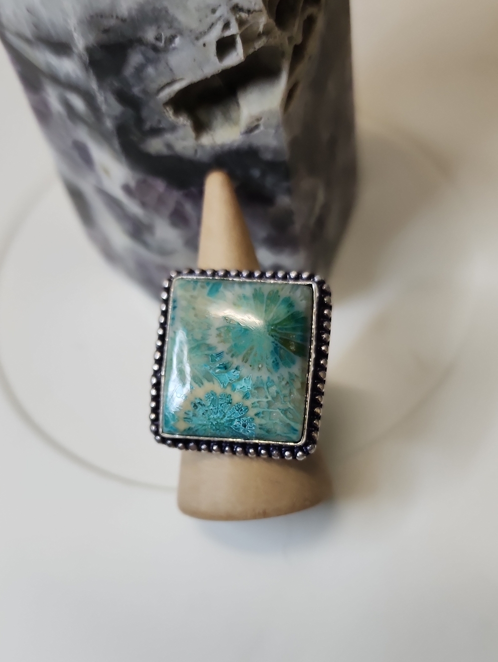 Handcrafted Turquoise Floral Square Statement Ring
